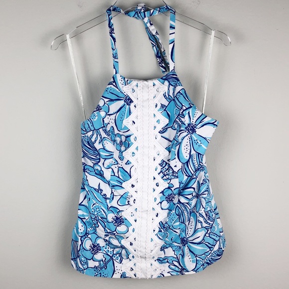 Lilly Pulitzer Tops - Lilly Pulitzer | Blue Floral Halter Top